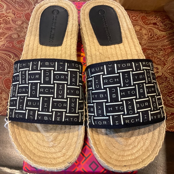 Tory Burch Shoes - TORY BURCH Ribbon Espadrille Slide perfect Navy/ivory, size 7, BNIB, MSRP$265
